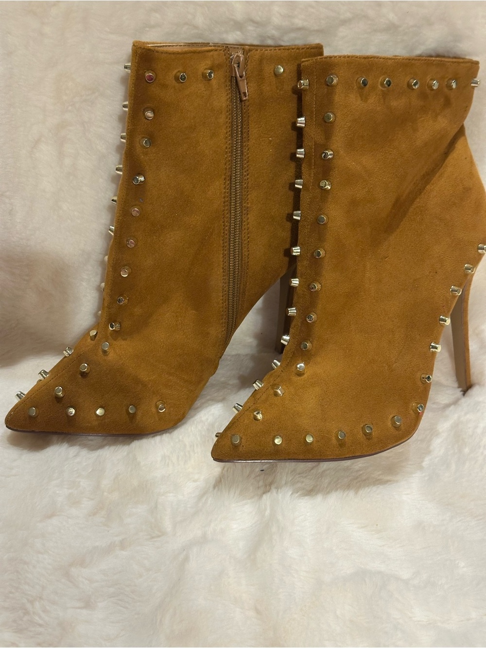 Studded Suede Ankle Boots in Tan